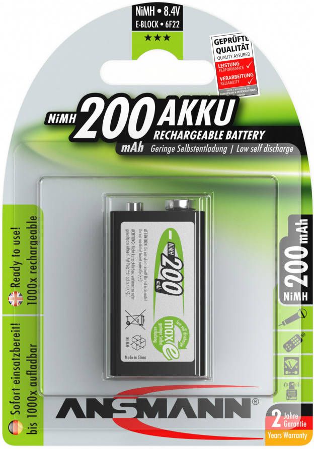 Ansmann maxE 9V Oplaadbare Batterij 5035342 200mAh