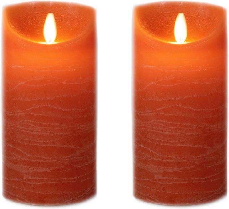 Anna's Collection 2x Stuks Led Kaarsen/stompkaarsen Oranje D7, 5 X H15 Cm Led Kaarsen
