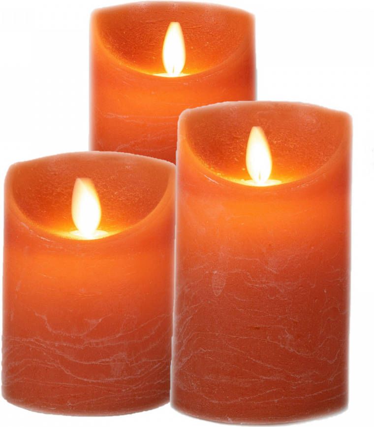 Anna's Collection 3x Stuks Led Kaarsen/stompkaarsen Oranje H10 Cm, H12, 5 Cm En H15 Cm Led Kaarsen