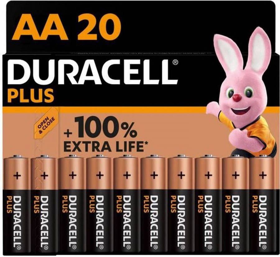Duracell batterij Plus 100% AA, blister van 20 stuks