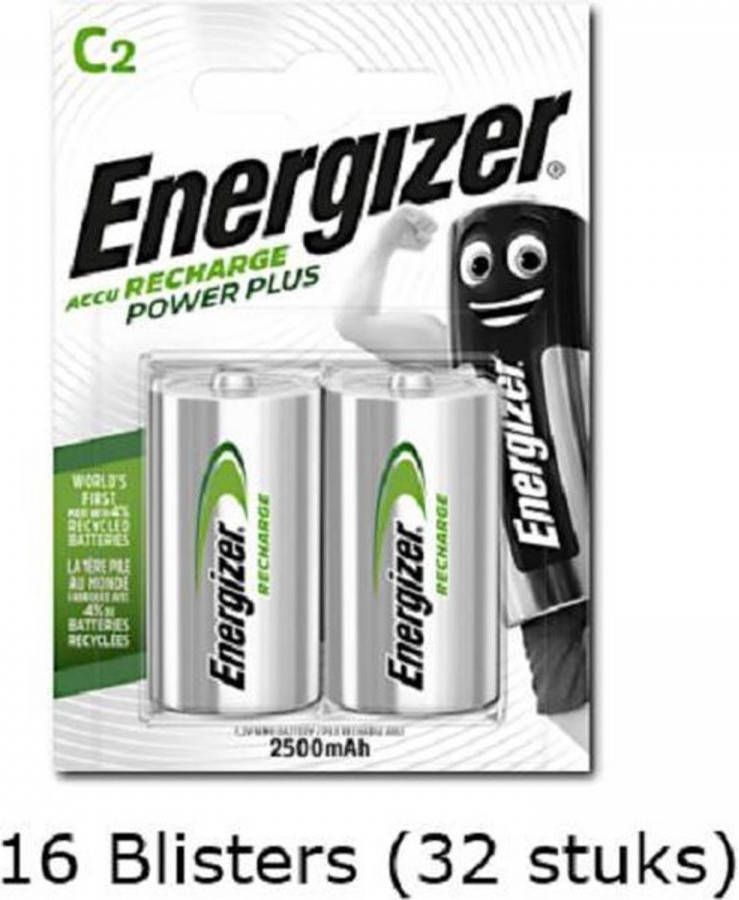 Energizer 32 Stuks(16 Blisters A 2 Stuks) C Power Plus Batterij Hr14 Oplaadbaar 1.2v 2500mah Rechargeable