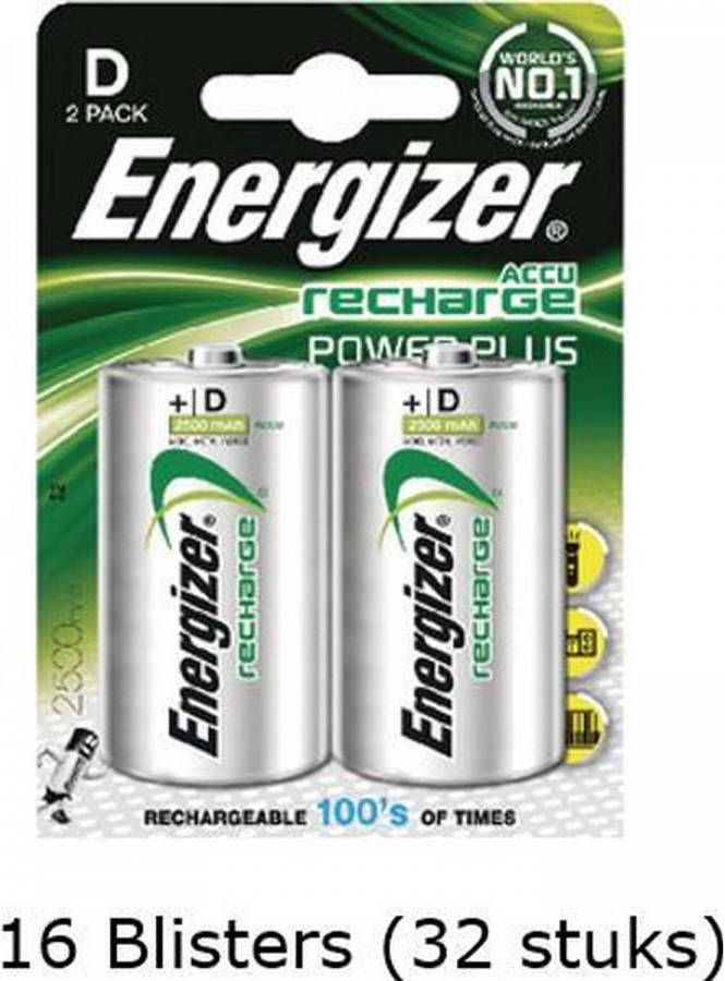 Energizer 32 Stuks(16 Blisters A 2 Stuks) D Power Plus Batterij Oplaadbaar 1.2v 2500mah Rechargeable