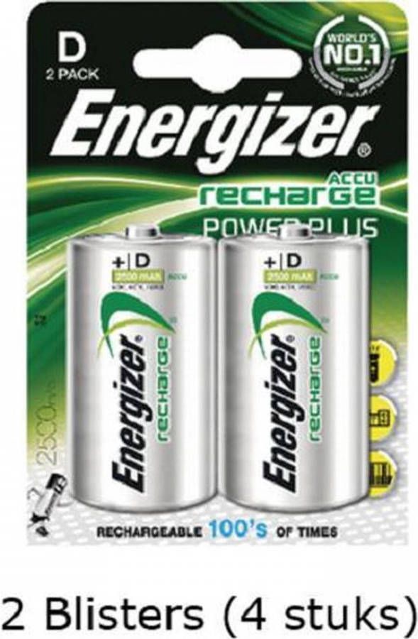 Energizer 4 Stuks(2 Blisters A 2 Stuks) D Power Plus Batterij Oplaadbaar 1.2v 2500mah Rechargeable