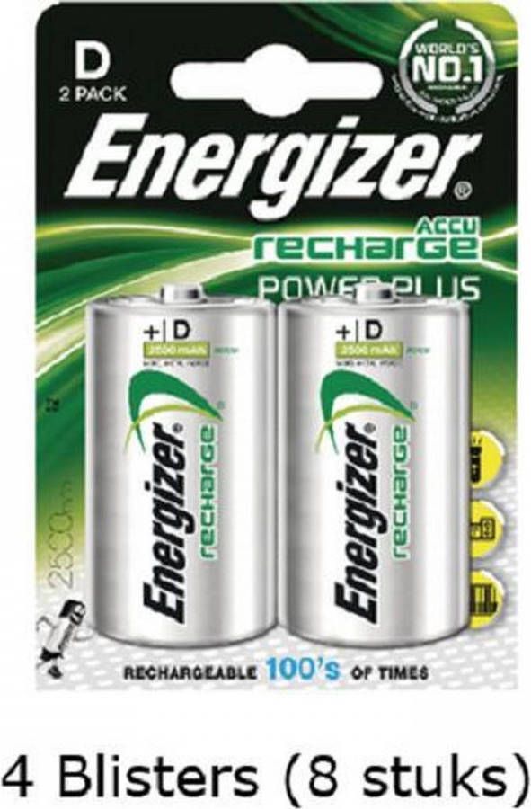 Energizer 8 Stuks(4 Blisters A 2 Stuks) D Power Plus Batterij Oplaadbaar 1.2v 2500mah Rechargeable