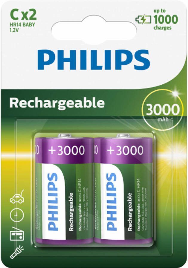 Philips Rechargeable Nimh C/hr14 3000mah Blister 2