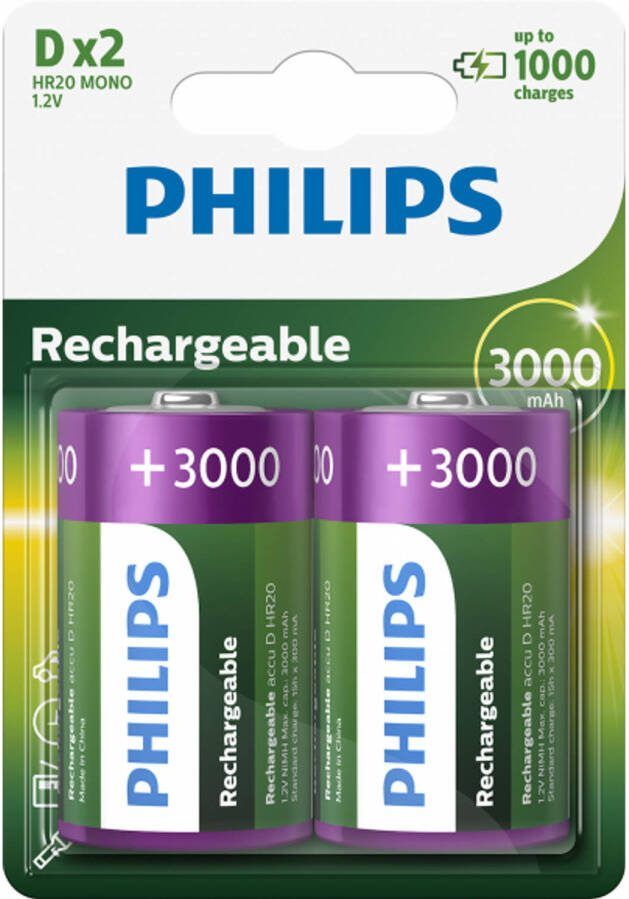 Philips Rechargeable Nimh D/hr20 3000mah Blister 2