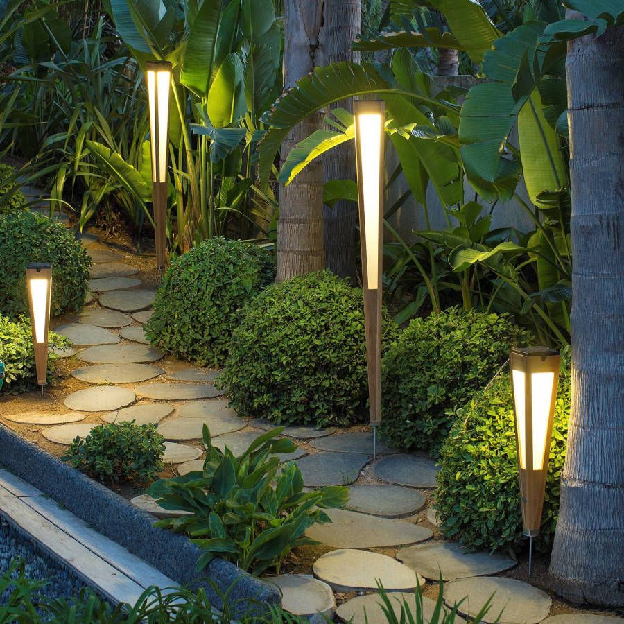 Les Jardins LED zonne energiefakkel Tecka + sensor, 52cm, teak