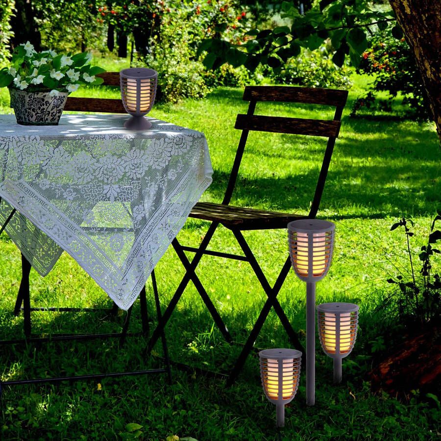 Naeve Leuchten LED solarlamp Fackel met aardspies, 3 in 1, grijs