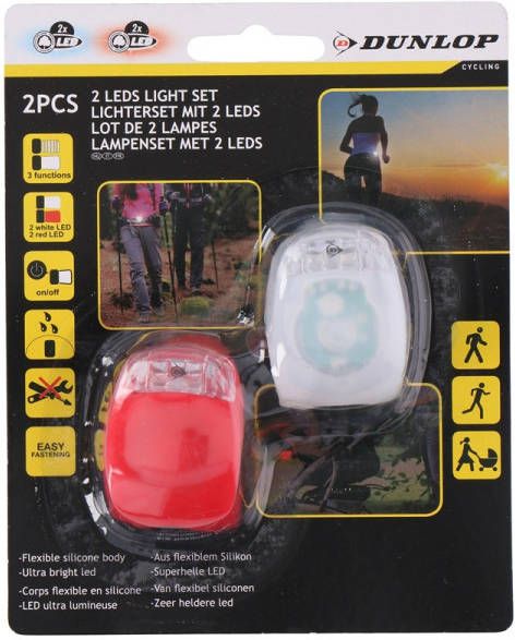Massamarkt Dunlop Fietsverlichtingset LED 2 delig(incl. 4x CR2032 Batterij )
