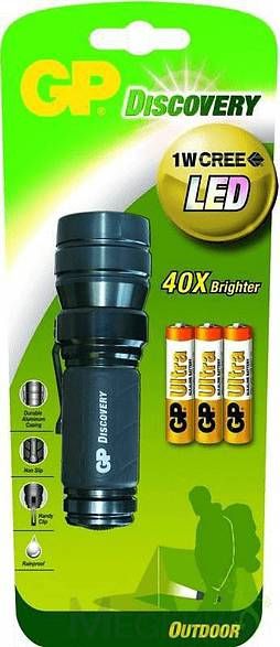 GP Led zaklamp 1 Watt Zwart/grijs