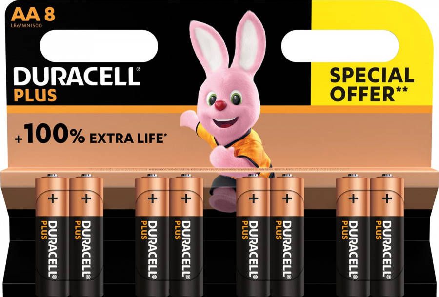 Duracell batterij Plus 100% AA, blister van 8 stuks