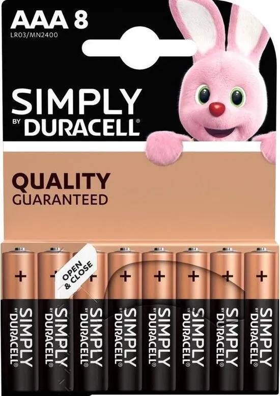 Duracell 8x Aaa Simply Batterijen Alkaline Lr03 Mn2400 1.5 V Minipenlites Aaa Batterijen