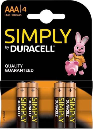 Duracell 4x Aaa Simply Batterijen Alkaline Lr03 Mn2400 1.5 V Minipenlites Aaa Batterijen