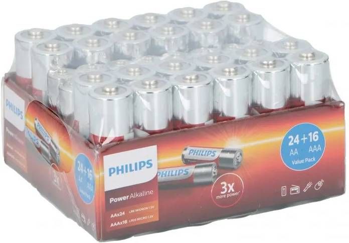 Philips Power Alkaline Batterijen Voordeelpak 40 Stuks 24x Aa 16x Aaa